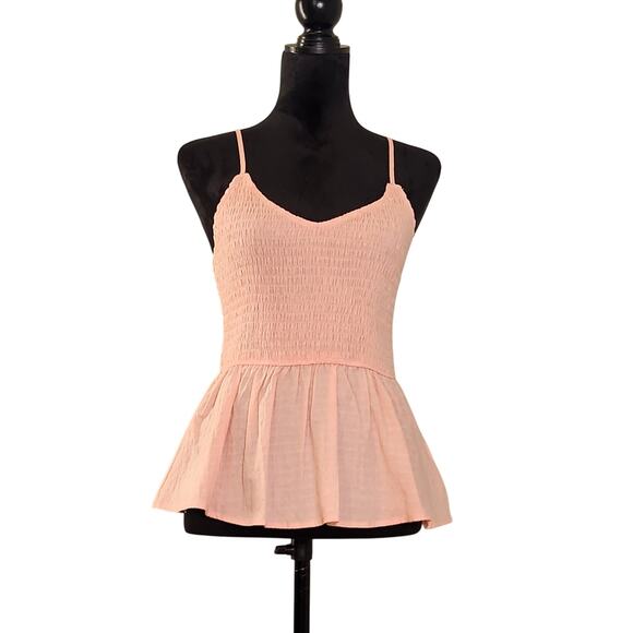 BIBI Peach Shirred Tank Top with Flared Waist, Size Small - Picture 1 of 10